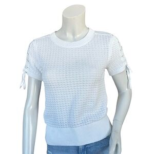 Rag & Bone Iona White Mercerized Cotton Knit Tie Short Sleeve Sweater Size XS